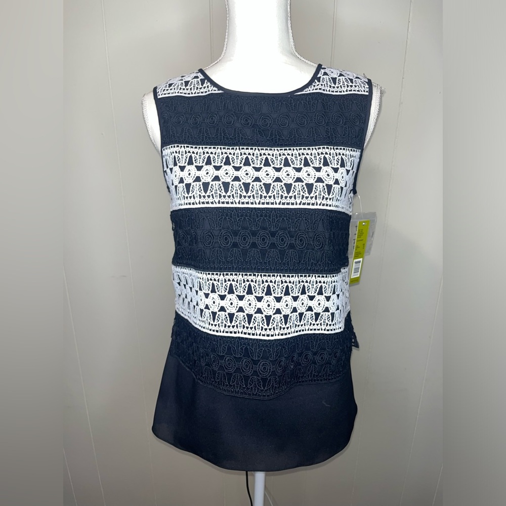 Gianni Bini Black and Ivory Lace Tank
